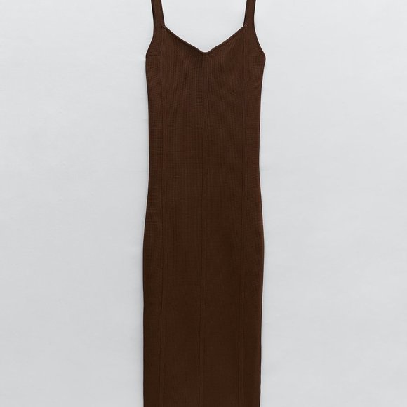 NWT ZARA BROWN KNITTED SLEEVELESS DRESS - Picture 3 of 7